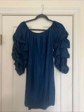 American Eagle Outfitters Navy Blue Tiered Ruffle Sleeve Dress